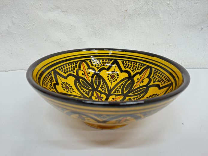 Moroccan Safi Hand-Painted Glazed Ceramic Decorative Hanging Bowl
