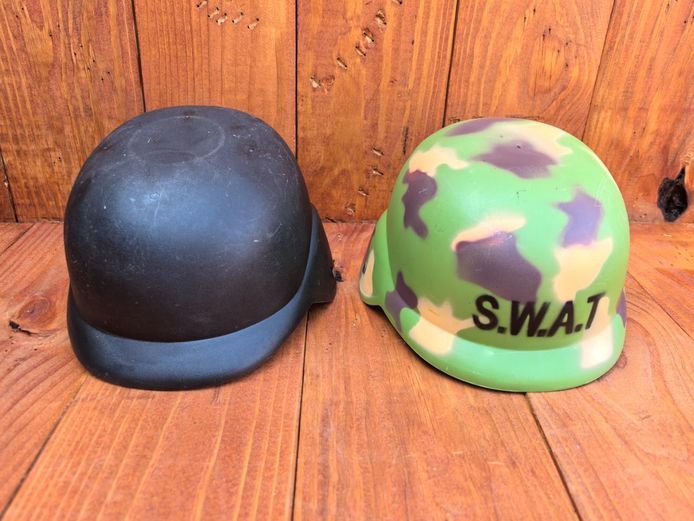 Pair of Children's Toy Helmets: Camo & Black