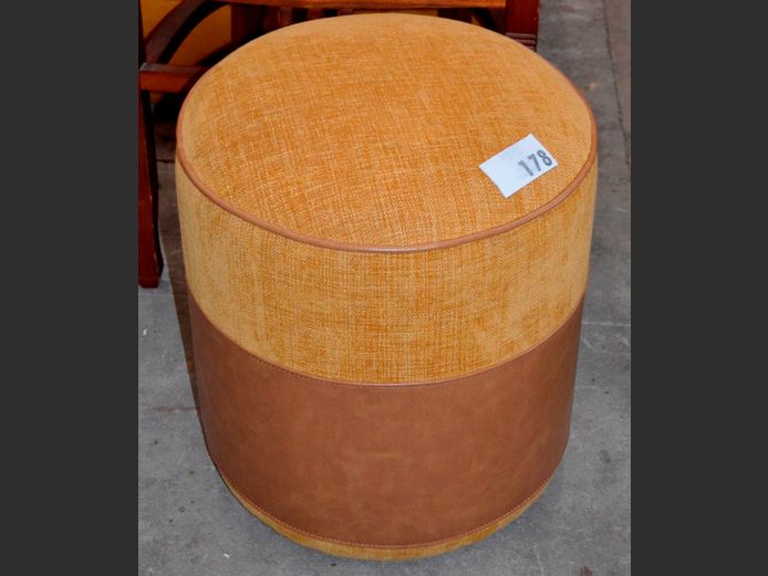 TONES OF BROWN UPHOLSTERED OTTOMAN, 42cm Diameter x 47cm High