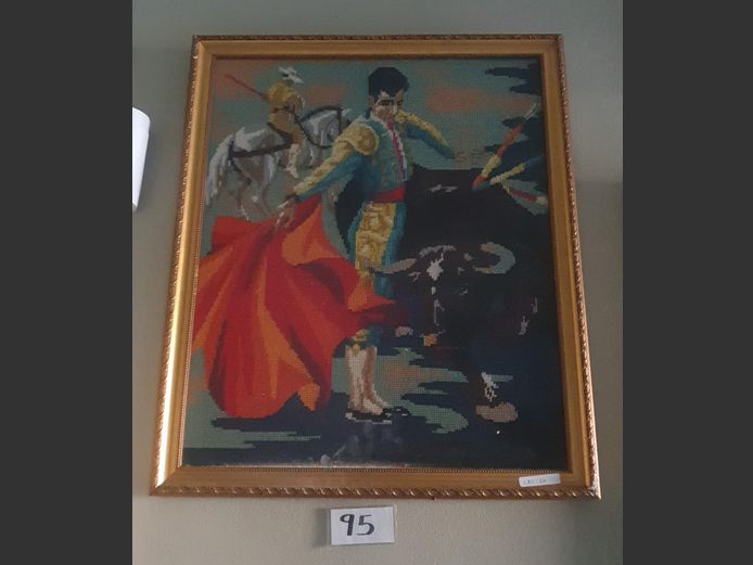 GILT FRAMED NEEDLEPOINT "MATADOR"