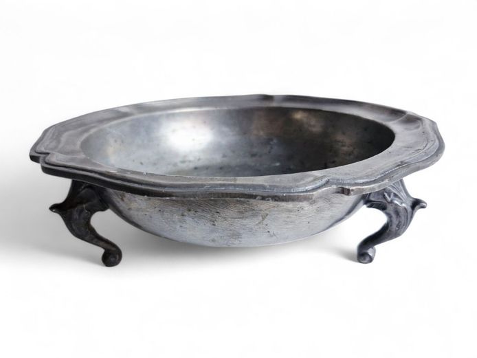 Antique Pewter Pedestal Bowl on Scrolled Legs