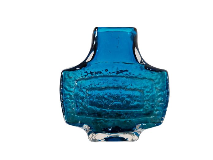 Vintage Mid-Century Blue Heavy & Textured Art Glass Vase