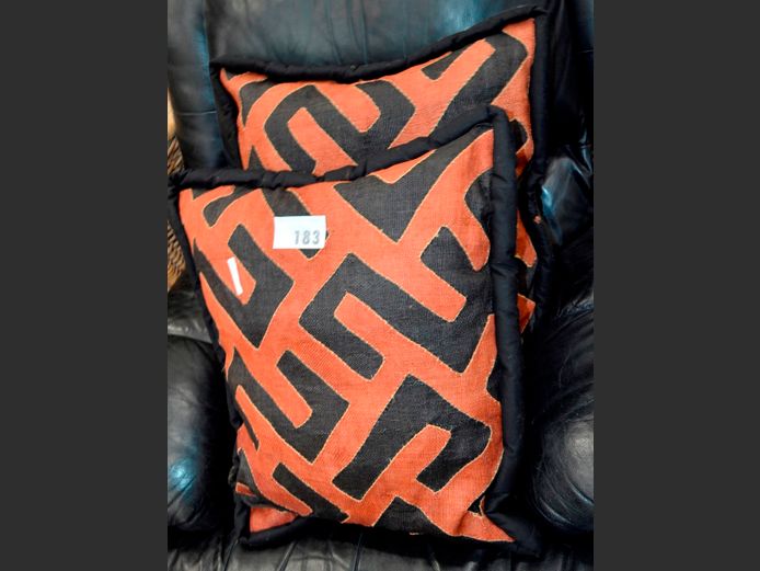 PAIR BLACK & RED SCATTER CUSHIONS