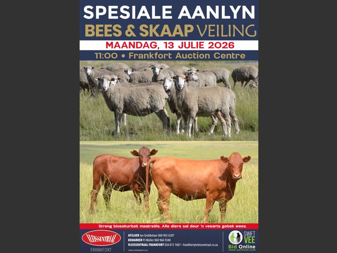 SPESIALE BEES EN SKAAP AANLYN VEILING