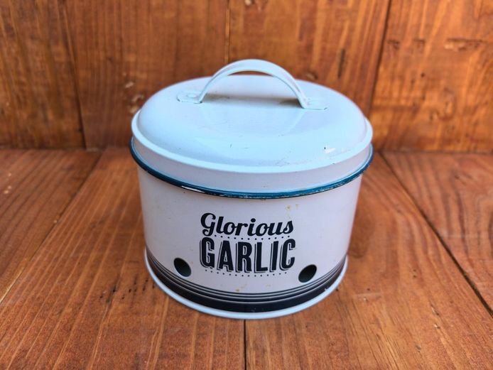 "Glorious Garlic" Enamelware Storage Canister