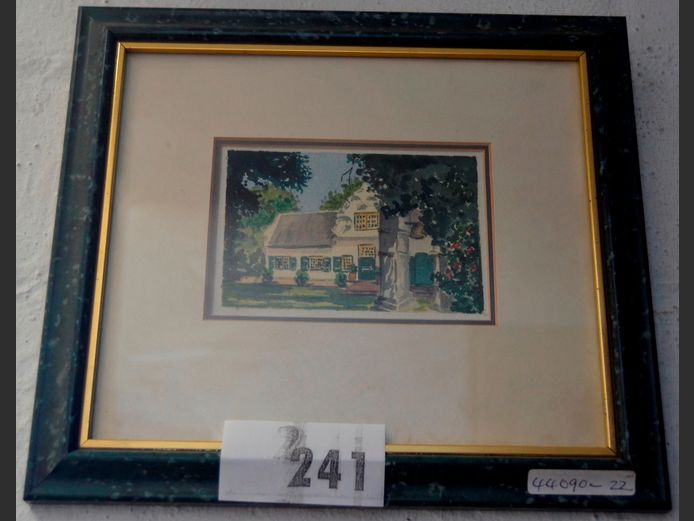 FRAMED WATERCOLOUR "FARM HOUSE", 12 x 8cm