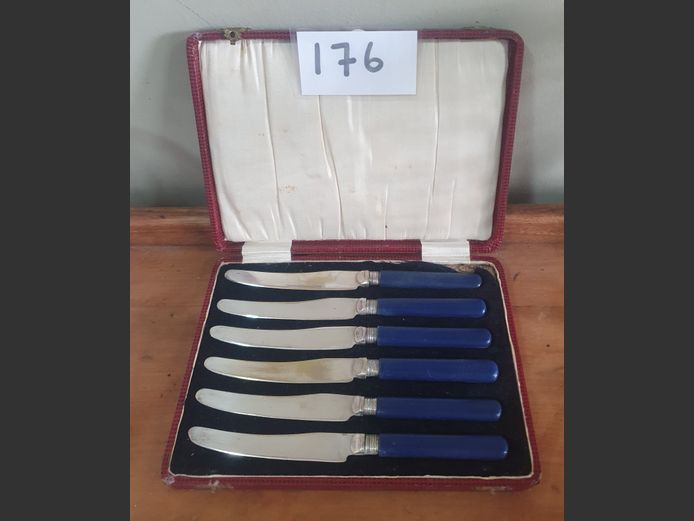 CASES SET OF 6: EPNS BLUE HANDLED KNIVES
