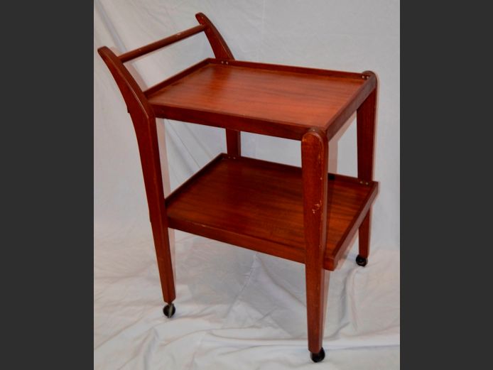 MID-CENTURY MODERN TEAK 2-TIER SERVING TROLLEY, 67 x 55 x 93cm