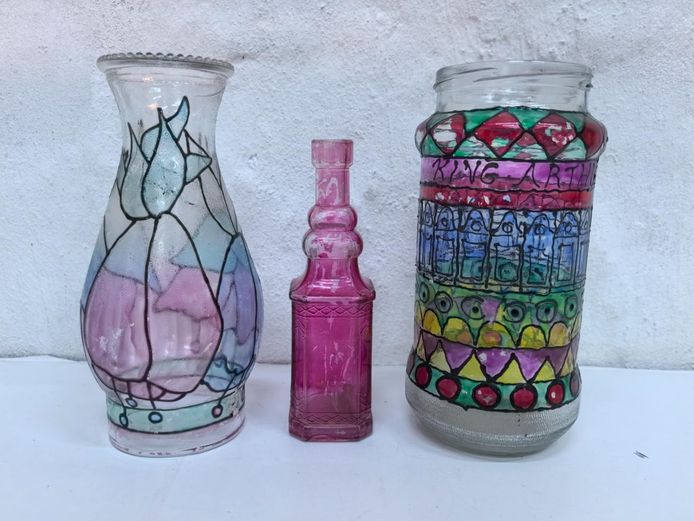 Hand-Painted Decorative Glass Jar, Shade & Bottle