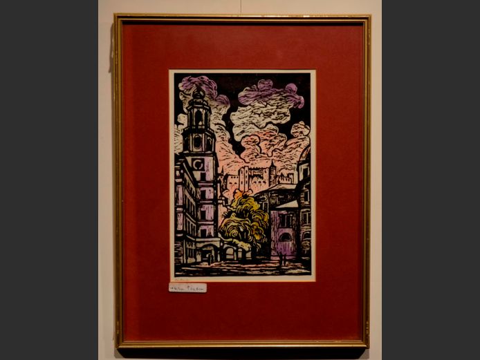 FRAMED COLOUR LITHOGRAPH "HOUSES", 16.7 x 24.8cm