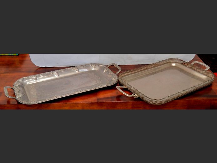 LOT OF 2: SILVER PLATE TWIN HANDLED TRAYS, 47 x 26cm & 41 x 29cm