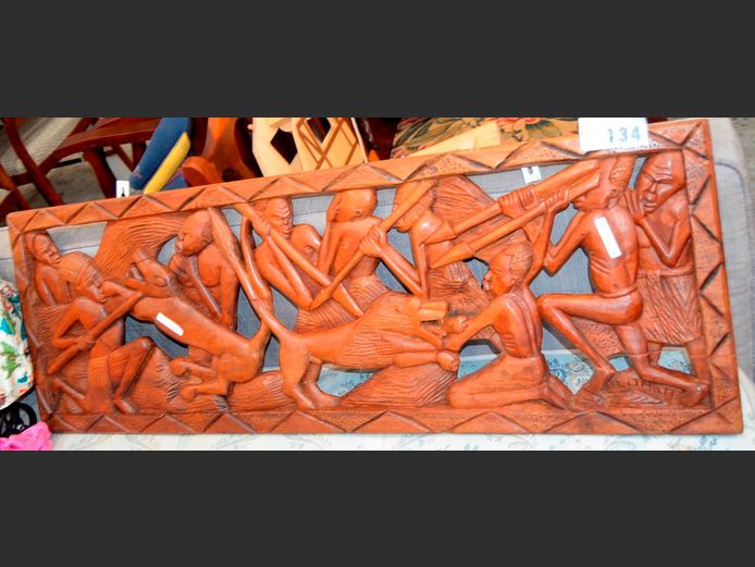 CARVED WALL HANGING, 98 x 34.5cm