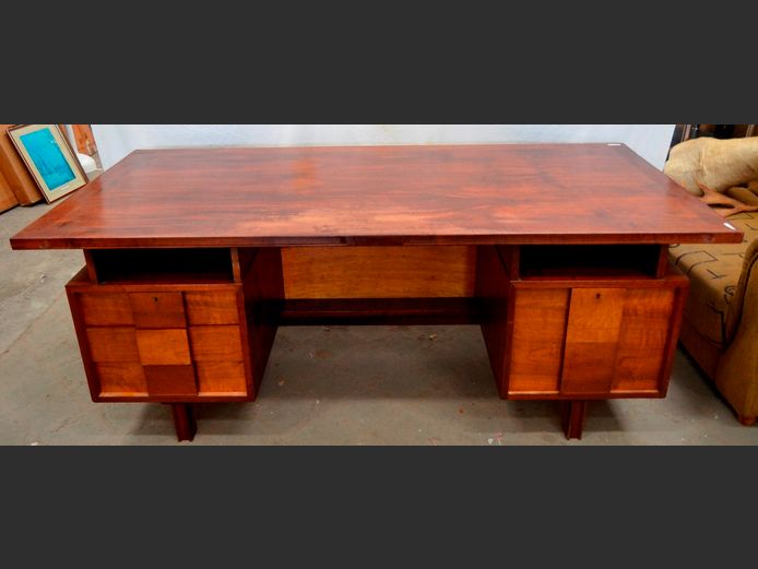 MID-CENTURY IMBUIA 4-DRAWER DESK, 197 x 91 x 74cm