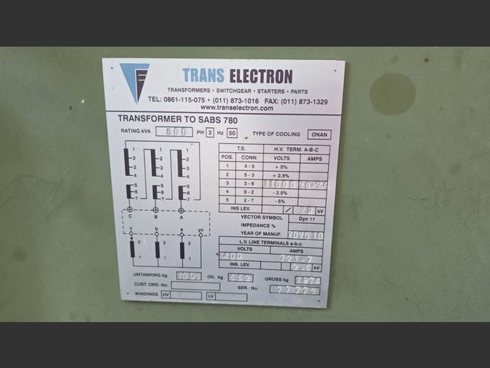 TRANSFORMER,ONAN, S/DOWN, 500 KVA, 11000V/400V,3PH