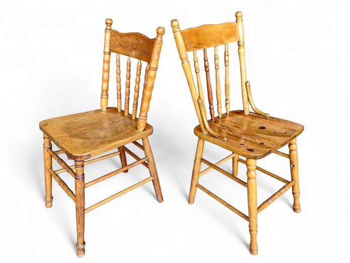 Antique Colonial Revival Spindle-Back Oak Chairs