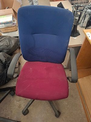 Red and blue swivel chair