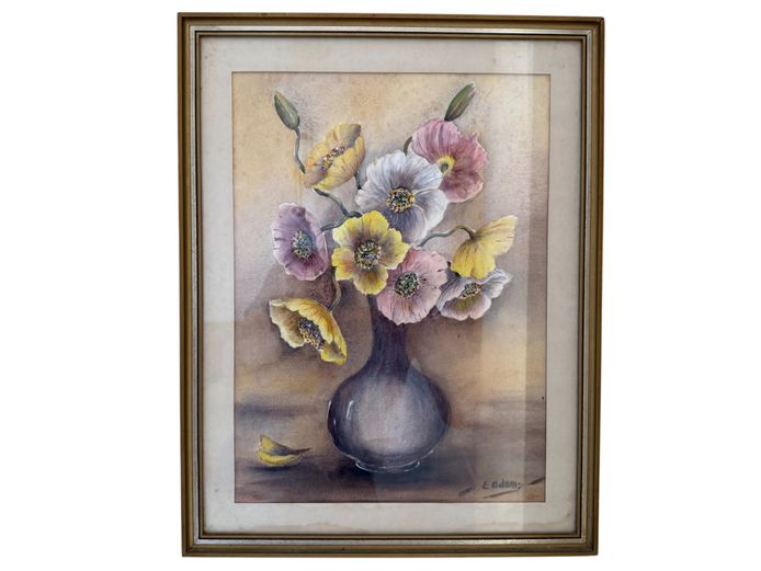 Framed Signed Floral Still-Life Painting (E Adams)