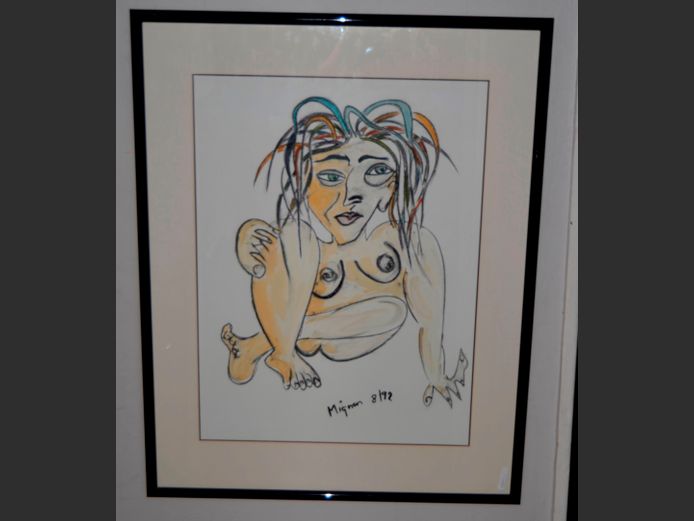 FRAMED PASTEL UNDER GLASS "NUDE" SIGNED MIGNON, 69 x 51.5cm