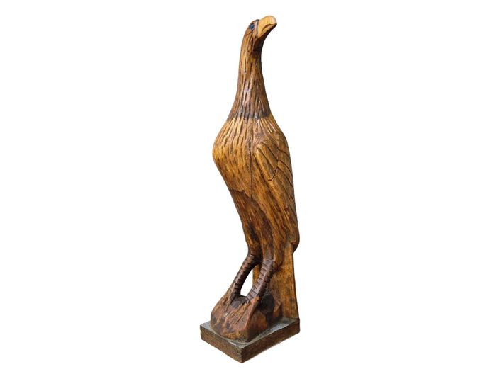 Tall Standing Hand Carved Solid Wood Eagle Statue