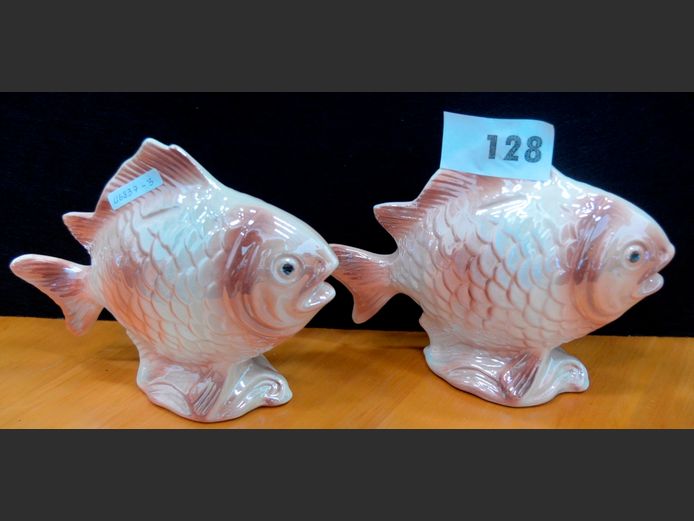 PAIR CERAMIC LUSTREWARE FISH, 24 x 19cm