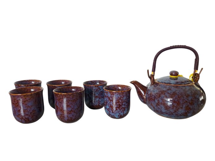 Vintage Asian Flambé Glazed Ceramic Tea Set