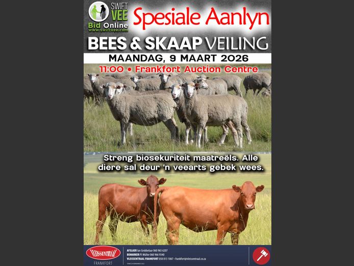 SPESIALE BEES EN SKAAP AANLYN VEILING