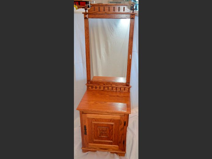 CANADIAN OAK SINGLE DOOR DRESSING TABLE WITH MIRROR, 56 x 50 x 163cm