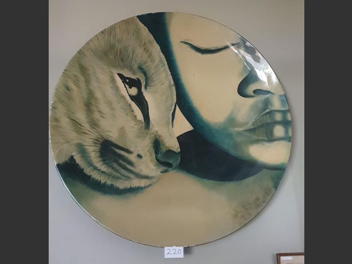 FIBRE GLASS HAND-PAINTED DECORATIVE WALL PLATE "FACES", 100cm Diameter