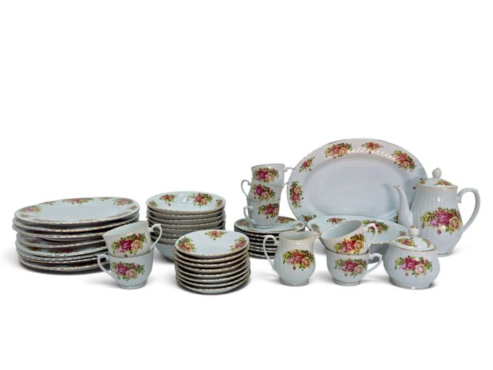 Vintage Floral Fine Porcelain Dinner and Tea Set (44 Pieces)