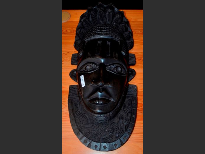 CARVED DARKWOOD AFRICAN MASK, 58 x 26cm