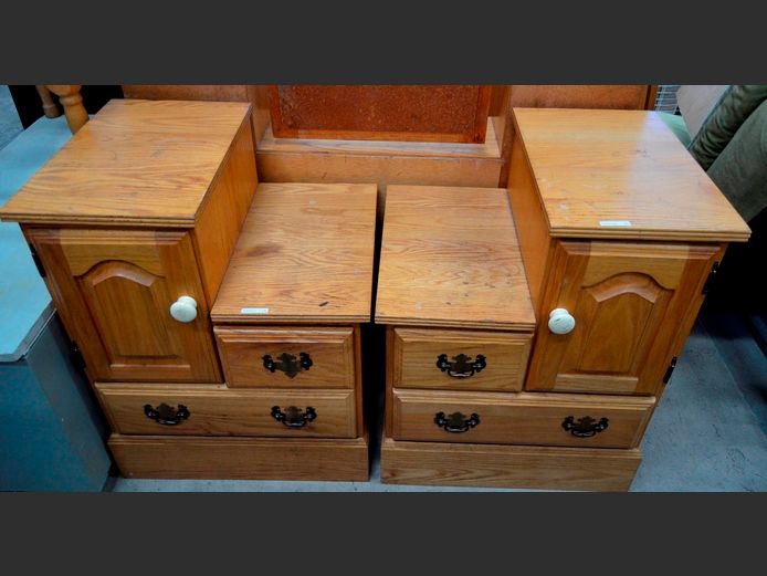PAIR OAK SINGLE DOOR, 2-DRAWER BEDSIDE PEDESTALS, 55 x 45 x 71cm [Needs a little TLC]