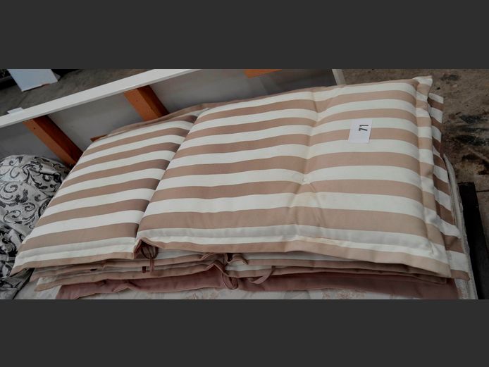 SET OF 4 BROWN & WHITE STRIPED PATIO CHAIR CUSHIONS