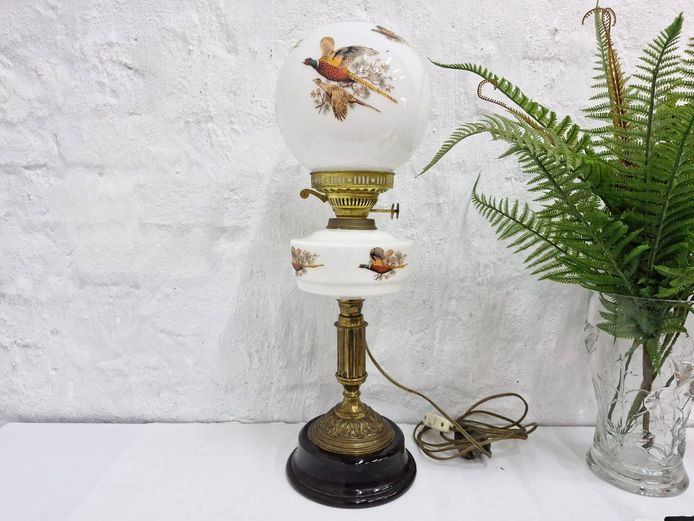 Vintage Duplex Made in England Electric Table Lamp with Pheasant Motif