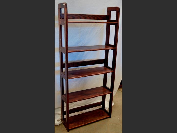 STAINED PINE 5-TIER SHELF, 70 x 25 x 159cm