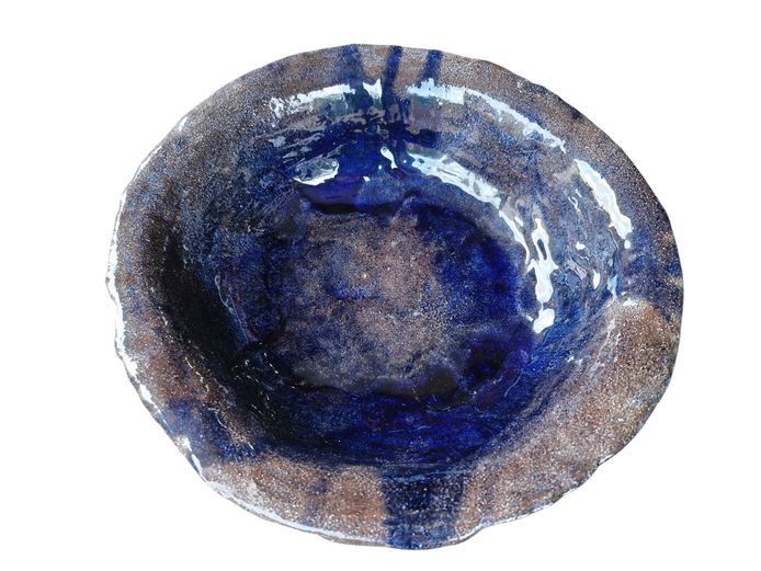 Vintage Handmade Ceramic Blue-Glazed Bowl