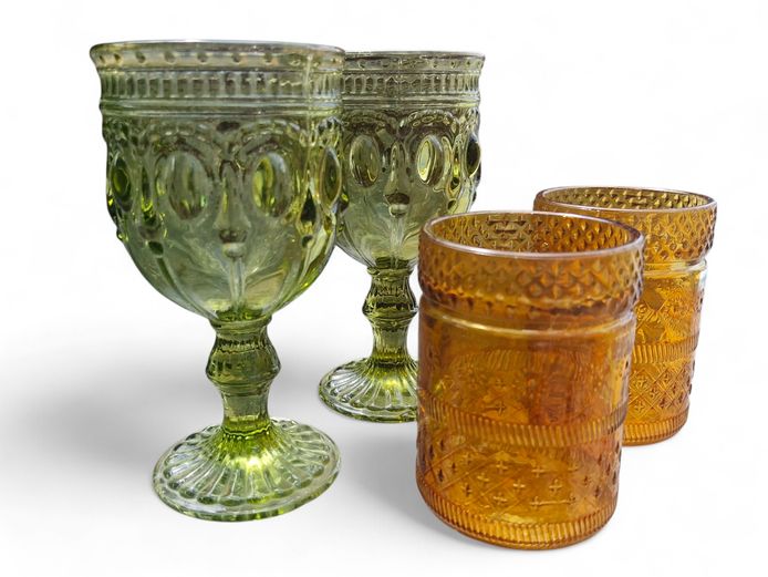 Vintage-Style Glass Goblets and Tumblers