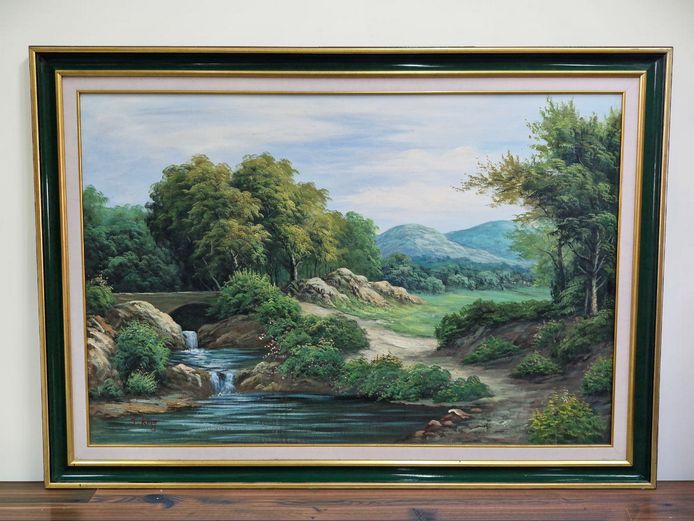 Large Framed Landscape Oil Painting by J. King