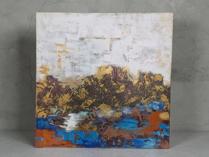 Contemporary Canvas Abstract Mixed Media & Metallic Gilt Landscape Panel