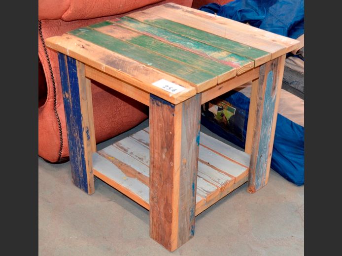 PINE SIDE TABLE WITH BOTTOM SHELF, 51 x 50 x 50cm