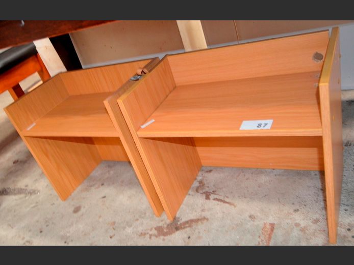 PAIR OAK FOIL OPEN PEDESTALS, 50 x 31 x 46cm [Edging needed, drill holes to top of 1]