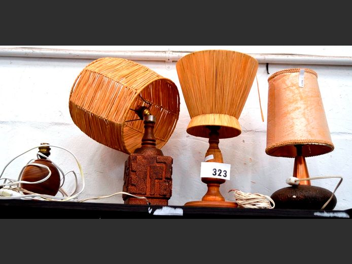 LOT OF 4: WOOD & METAL LAMPS WITH SHADES [Need some attention]