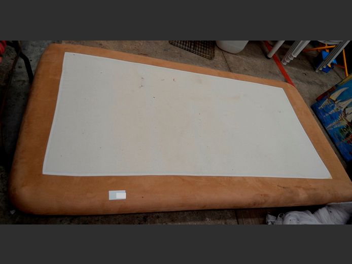 SUEDE UPHOLSTERED SINGLE BED BASE ONLY [Needs a clean]