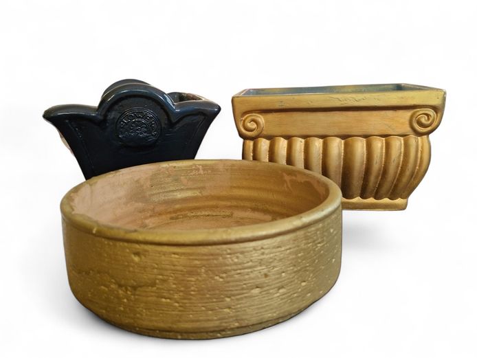 Various Navy Blue & Gold Painted Ceramic Planters