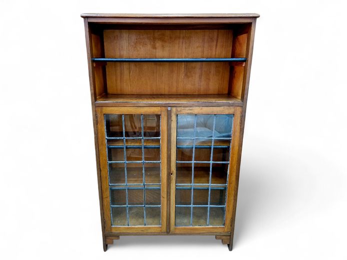 Early 20th Century Lead-Glazed Bookcase