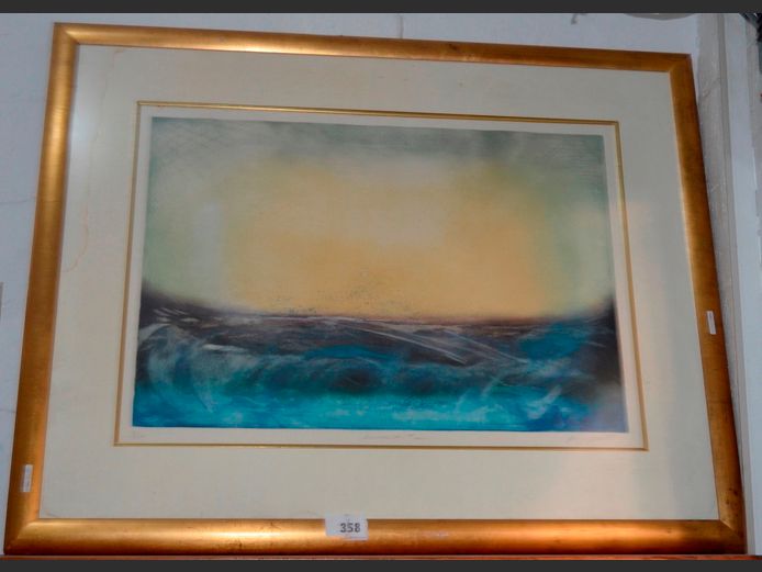 GILT FRAMED & SIGNED PRINT "OPEN SEA", 87 x 60cm