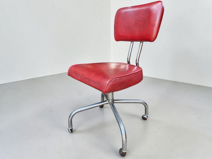 Vintage Mid-Century Red Vinyl Typist Office Chair