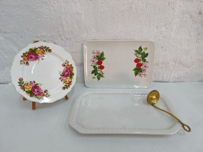 Mixed Vintage Porcelain Small Plates and Dish with Spoon