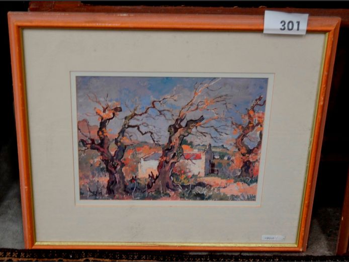 FRAMED MIXED MEDIA "COTTAGE", 32.5 x 25cm