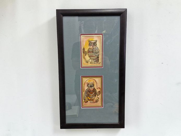 Framed Original "Nomatema" Owl Illustrations – Mixed Media Works