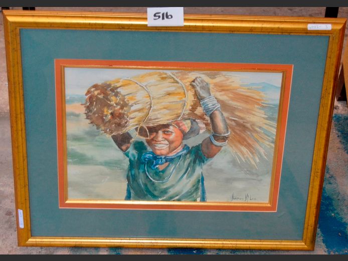 FRAMED WATERCOLOUR "AFRICAN LADY" SIGNED MOREEN McLEOD, 43 x 31cm